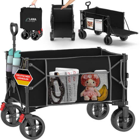 faltbarer Bollerwagen Schwarz, Bremse, Heckklappe, kleines Packmaß, 130l, kompakter Transportwagen leicht