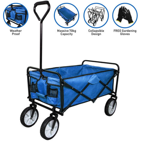 Faltbarer Gartenwagen Transportwagen Bollerwagen Handwagen Rollenwagen Gerätewagen Strandwagen bis zu 70kg belastbar Blau