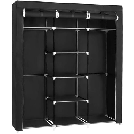 Faltbarer Kleiderschrank aus schwarzem Stoff mit Garderobe - L150 cm