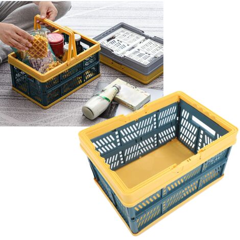 Faltbarer Korb mit Griff, PP, faltbar, wasserdicht, Aufbewahrung für Zuhause, Küche, Büro, Grün/Gelb, Groß, 44,5 x 31,7 x 25,8 cm