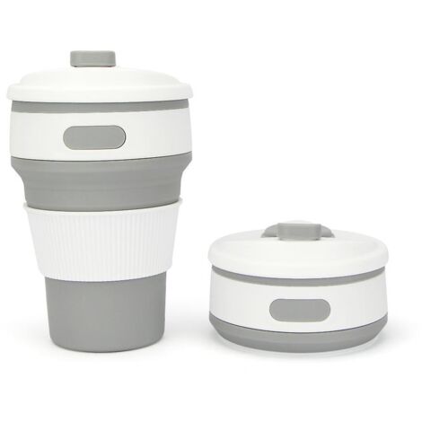 Faltbarer Silikonbecher 350 ml (grau) – Kaffeebecher, Reisebecher, isolierter, wiederverwendbarer Campingbecher mit faltbarem Deckel