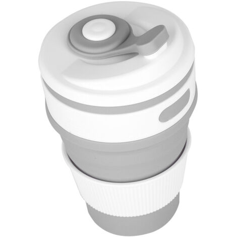 Faltbarer Silikonbecher (500 ml), tragbar für Tee und Wasser, für drinnen und draußen, grau