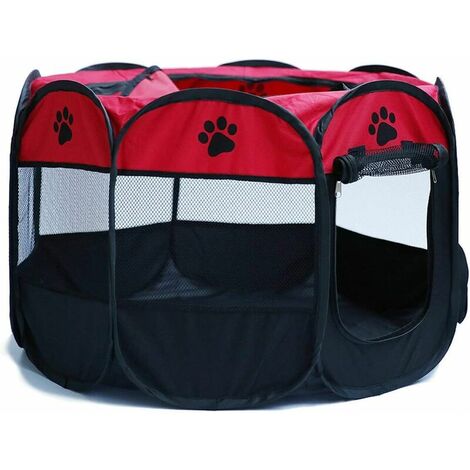 Faltbarer tragbarer Haustier-Laufstall, faltbares waschbares Haustier-Zelt-Hundehaus-Welpen-Katzen-Käfig-Zwinger-achteckiger Zaun-Ausgangszubehör im Freien (Color : Red)
