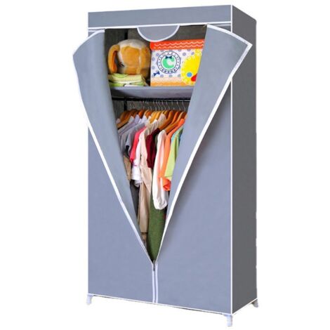 Faltbarer und platzsparender Stoffkleiderschrank mit Staubschutzhülle, abschließbarer Kleiderschrank mit Reißverschluss für Schlafzimmer, Wohnzimmer, 70 x 45 x 150 cm (Grau)