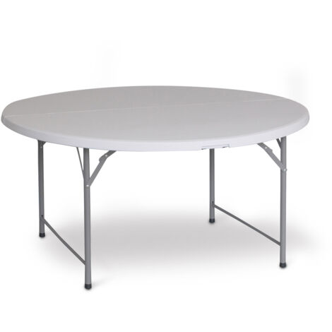 Faltbarer und tragbarer runder Tisch Gardiun New Koln Ø122x74 cm aus weißem Kunstharz mit Griff und Verriegelungssystem