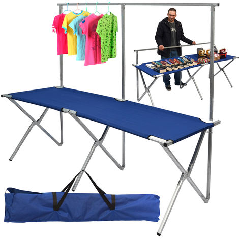 faltbarer Verkaufsstand mit höhenverstellbarer Kleiderstange Metall Alu Flohmarkt-Tisch ca.205x67cm Blau