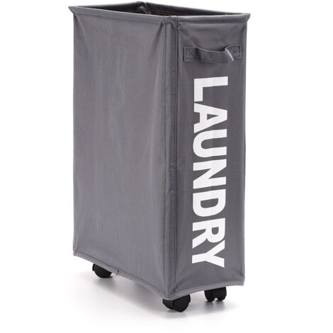 Faltbarer Wäschekorb mit Rollen und herausnehmbarem Beutel – 600D Oxford-Gewebe – 58 x 39 x 19 cm – 500 g – Weiß, Grau, Schwarz, Blau, Lila – Tragbarer Wäschekorb