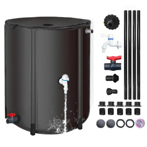 Faltbarer Wassereimer, 50 l, PVC-Wasserspeichertank mit Wasserhahn und Filter, sonnenbeständig, für Garten und Camping (Schwarz)