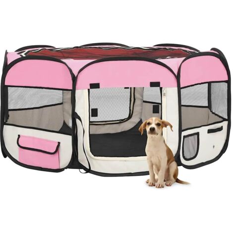 Faltbarer Welpenlaufstall mit Tragetasche Rosa 145x145x61 cm
