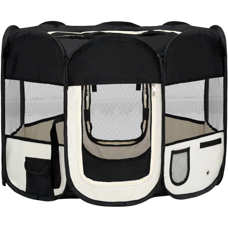 Faltbarer Welpenlaufstall Mit Tragetasche Schwarz 90x90x58 Cm Vidaxl