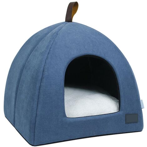 Faltbares Katzenbett und atmungsaktives Häuschen, Indoor-Hundezelt mit Matte (blau, Größe S)