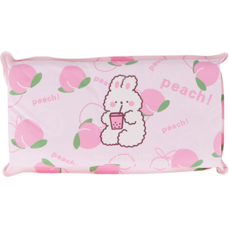 Faltbares Kühlkissen mit Eiskristallen für Kinder und Erwachsene – Rosa Hintergrund mit Pfirsichhase
