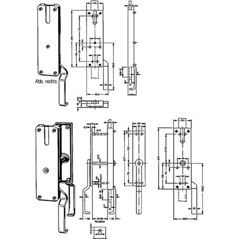 Falttortreibriegel Fuhr 1191 verzinkt rechts beidseit.Heb.f. Flachstang 30x10