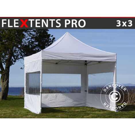 Faltzelt Faltpavillon Wasserdicht FleXtents PRO 3x3m Weiß, mit 4