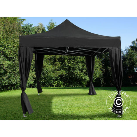 Faltzelt Faltpavillon Wasserdicht FleXtents PRO Steel 3x3m Schwarz, mit 4 Gardinen