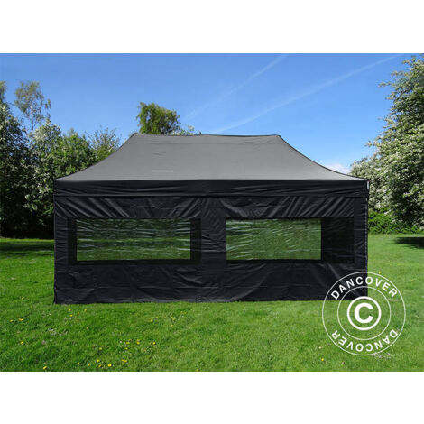 Faltzelt Faltpavillon Wasserdicht FleXtents PRO Steel 3x6m Schwarz, mit 6 Seitenwänden