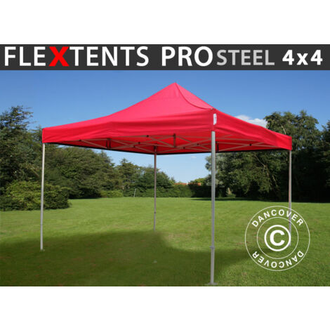 Faltzelt Faltpavillon Wasserdicht FleXtents PRO Steel 4x4m Rot