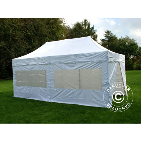 Faltzelt Faltpavillon Wasserdicht FleXtents PRO Steel Peaked 3x6m Weiß, mit 6 Seitenwänden