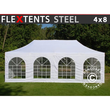 Faltzelt Faltpavillon Wasserdicht FleXtents Steel 4x8m Weiß, mit