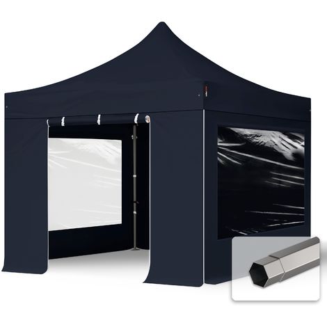 Faltzelt Partyzelt 3x3m - mit Panoramafenstern PROFESSIONAL Dach 100% WASSERDICHT Faltpavillon Pavillon schwarz - schwarz