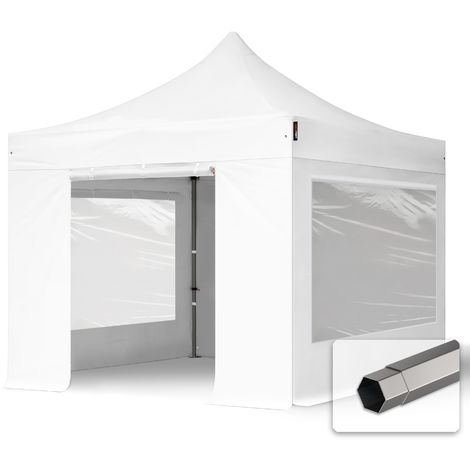 Faltzelt Partyzelt 3x3m - mit Panoramafenstern PROFESSIONAL Dach 100% WASSERDICHT Faltpavillon Pavillon weiß - weiß