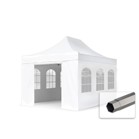 Faltzelt Partyzelt 3x4,5m - mit Panoramafenstern PROFESSIONAL Dach 100% WASSERDICHT Faltpavillon Pavillon weiß - weiß