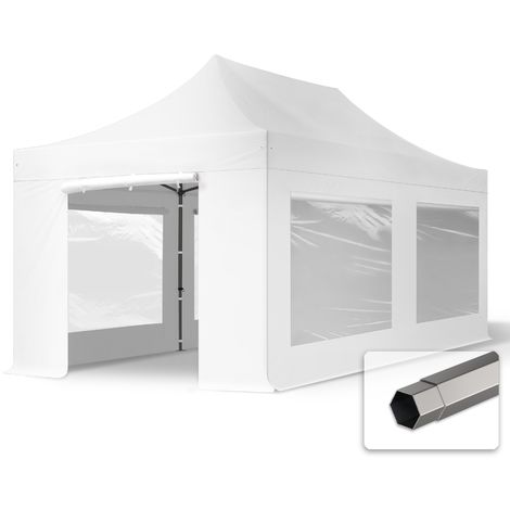 Faltzelt Partyzelt 3x6m - mit Panoramafenstern PROFESSIONAL Dach 100% WASSERDICHT Faltpavillon Pavillon weiß - weiß