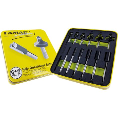 Famag HM-Oberfräser-Satz Classic-Line 6+6 tlg. Fräser-Set Metallbox Abrundfräser