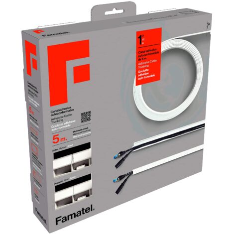FAMATEL - Canalina adesiva  5 metri  10 x 16 mm  NUOVO - Formato arrotolabile  Rettangolare  Facile montaggio con autoadesivo  Canalina per cavi  Bianco