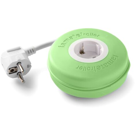 FAMATEL – Roller  Arrotolabile con 1 presa  2 metri  Con materiale siliconico  Protezione per bambini  Con elevata flessibilità e resistenza  Verde