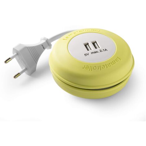 Famatel Roller  Arrotolabile con 2 USB  2 metri  con materiale in silicone  con elevata flessibilità e resistenza  giallo, verde, 9 x 9 x 4 cm