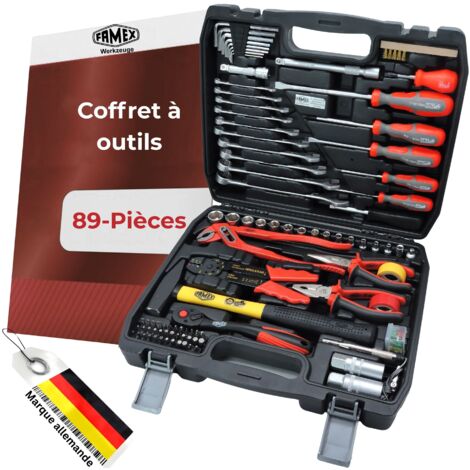 FAMEX 144-50 Malette à outils - complète, 86-pièces, pour voiture, véhicule, camping