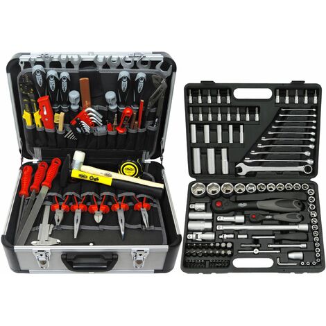 FAMEX 419-44 Malette à outils complète - Valise à Outils - Boîte à outils en aluminium - 214-pièces