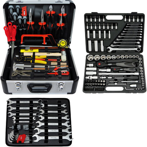 FAMEX 719-44 Malette à outils complète - Valise à Outils - Boîte à outils en aluminium - 214-pièces