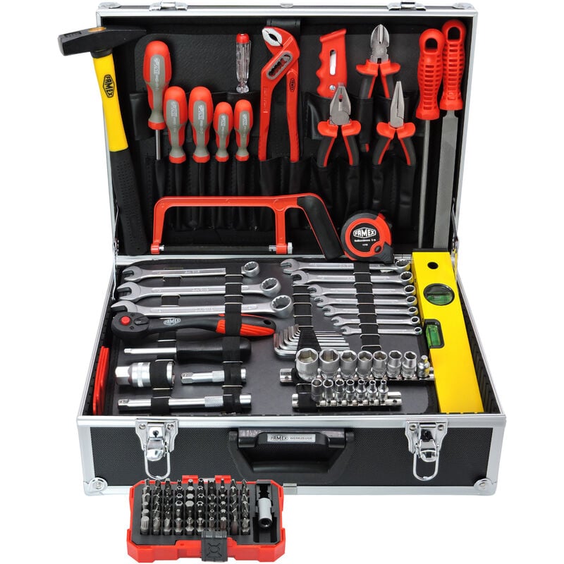 755-58 Boite à Outils - Coffret à Outils - Malette à Outils en Aluminium, 164-pièces - Famex