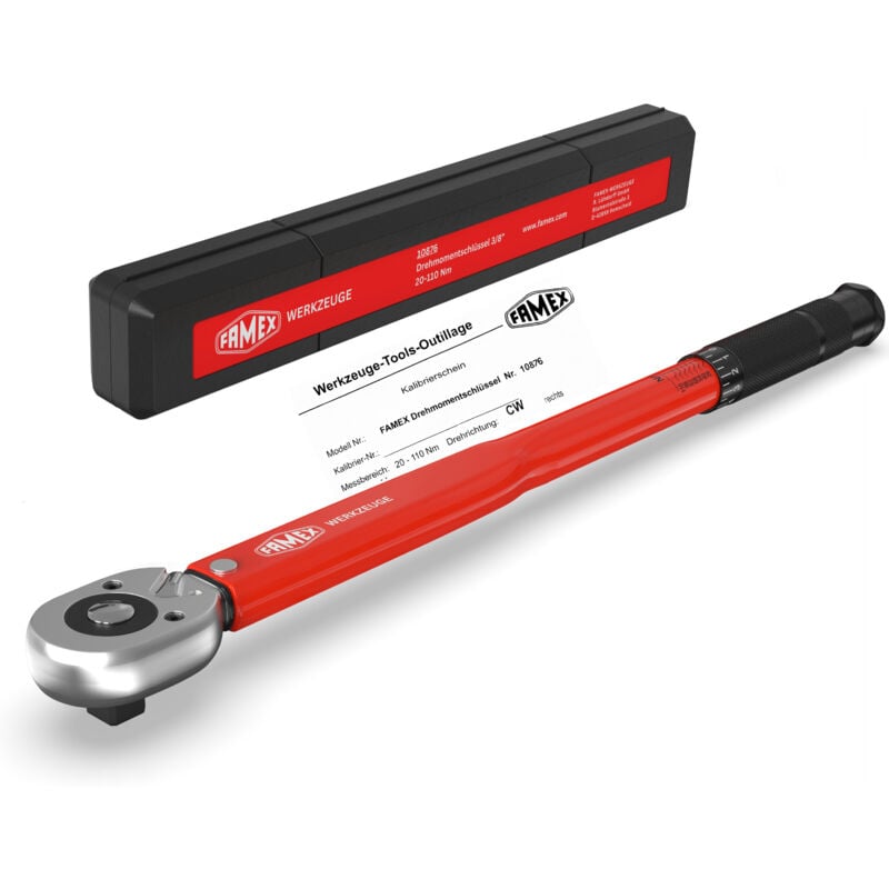 FAMEX clé dynamométrique 3/8 pouce, 20-110 Nm, Tolérance de ±3 % - deux directions - moto, voiture, vélo, testé, 10876