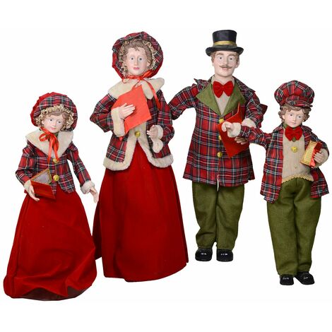 Famiglia Cantori in Plastica e Tessuto Rosso Scozzese Set 4pz cm 34x22xh96