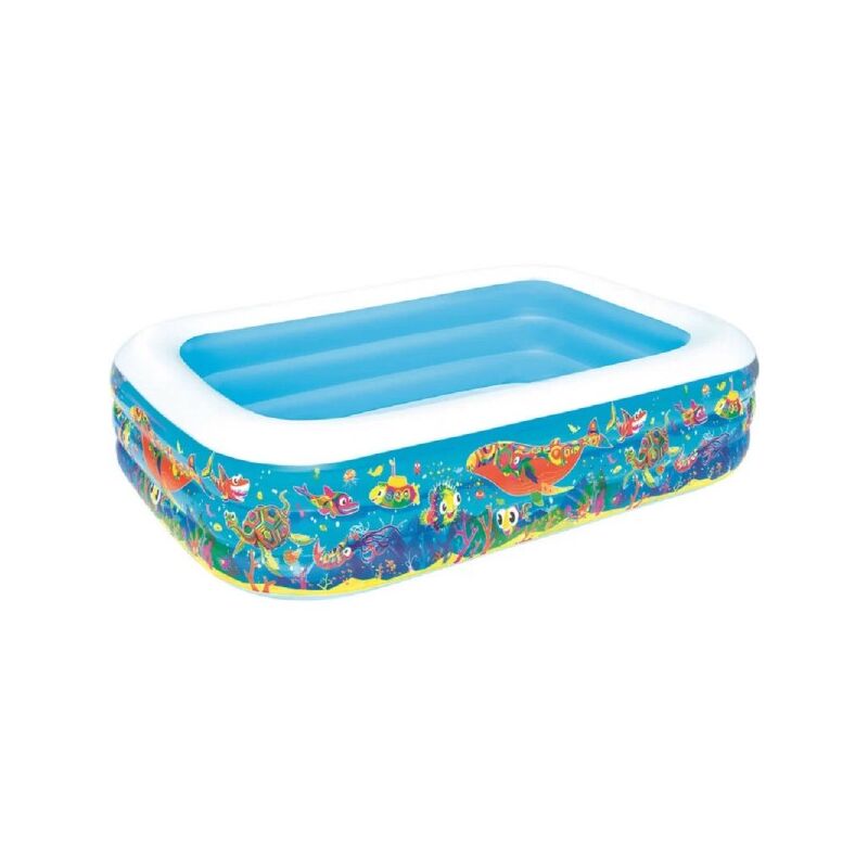 Trade Shop Traesio - Piscina Hinchable Rectangular Familiar 3 Anillas Fantasy Fish 229X152X56Cm 54120