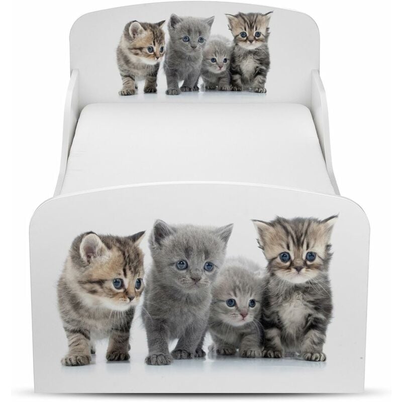 Familie der Kätzchen - Kinderbett mit Matratze und Lattenrost (140/70 cm)