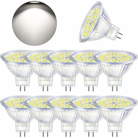 FAMILLE Ampoule LED GU5.3 Blanc Froid 6000K, MR16 LED 12V 5W Equivalent à 50W Halogène, Ampoules LED Spot Non Dimmable, Lot de 10 [Classe énergétique F]