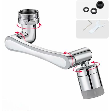 FAMILLE Robinet d'Extension Multifonctionnel Rotatif à 1440 Degrés，Robinet Magique Pivotant ，Mousseur Robinet avec Deux Méthodes de Sortie d'eau pour Cuisine Salle de Bain - Argent