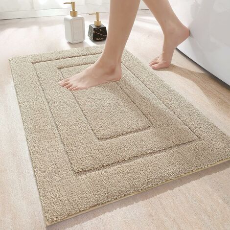 FAMILLE Tapis De Bain Antidérapant, Moelleux en Microfibre,Absorbant l'eau,Lavable en Machine,Extra Epais Tapis de Douche pour Salle de Bain,50 x 80 cm,Beige