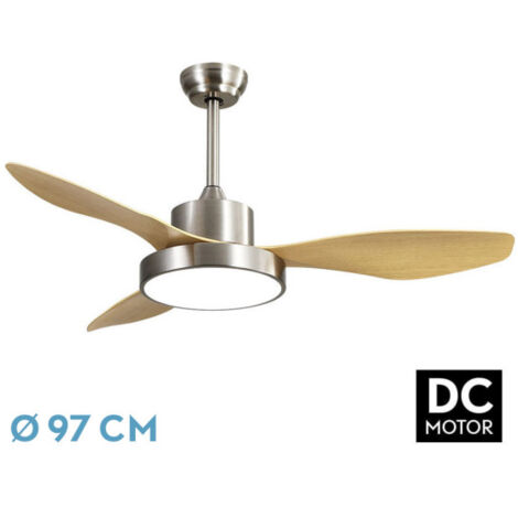 Fan DC- HAYATE Fan Nickel avec threeBlades in Beech Colour  with 6 Adjustable Speeds  with 3 Temperatures ofLight  Remote Control Included