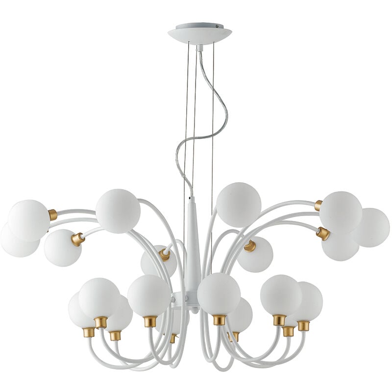 Image of Luce Ambiente E Design - Lampadario aida in metallo bianco e oro con venti diffusori in vetro - Bianco,Oro