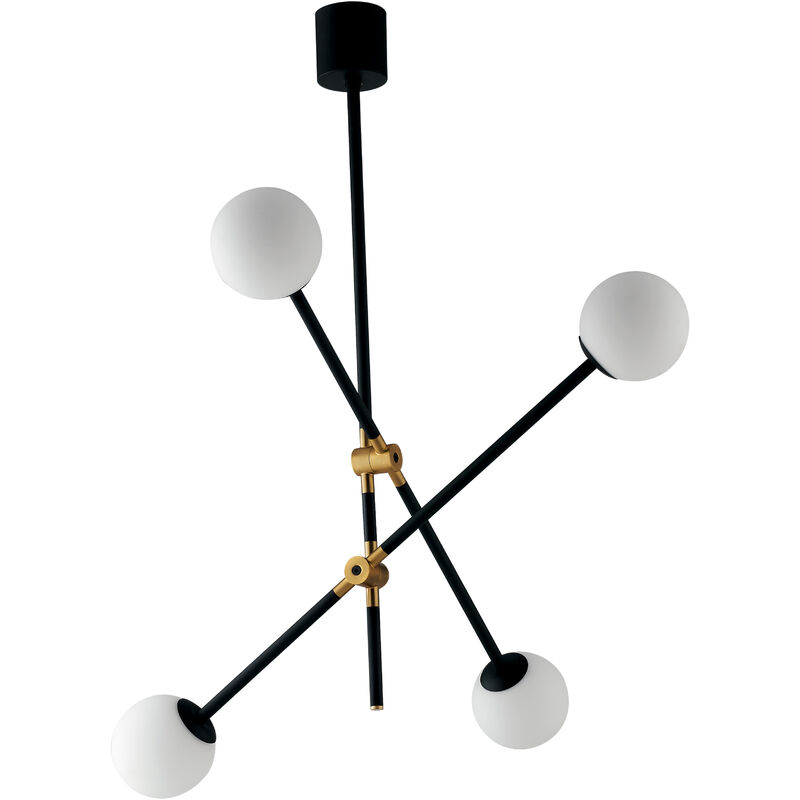 Image of Sospensione antitesi in metallo nero e oro e quattro diffusori in vetro bianco - Nero, Oro