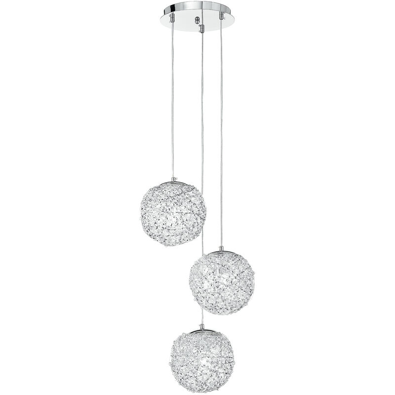 Image of Luce Ambiente E Design - Sospensione astra a tre pendenti in alluminio cromato e cristalli - Cromo