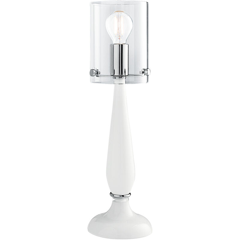 Image of Lampada da tavolo AURORA in vetro bianco con diffusore trasparente e dettagli cromati - Bianco
