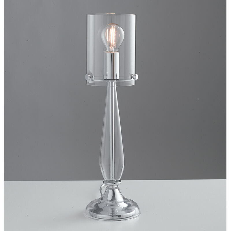 Image of Lampada da tavolo aurora in vetro trasparente con dettagli cromati - Trasparente