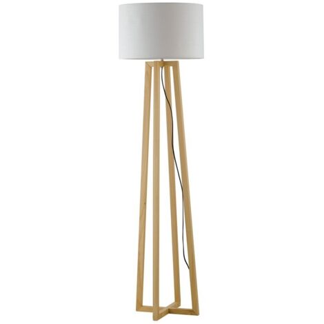 Fan Europe Berry - Lámpara trípode con pantalla de tela, madera natural, blanco, E27