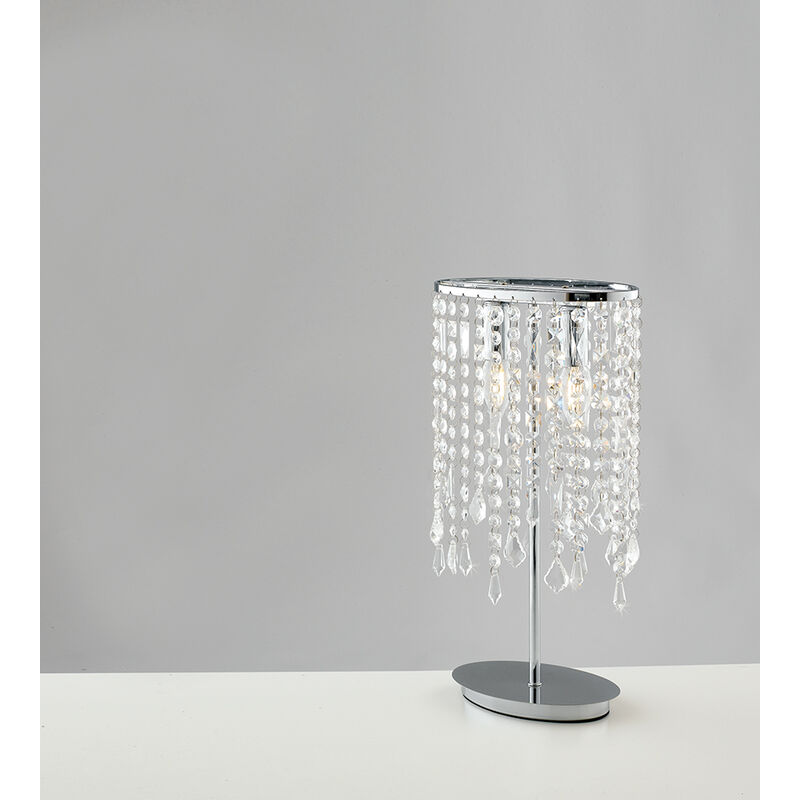 Image of Lampada da tavolo breeze in metallo cromato con pendenti in cristallo - Cromo